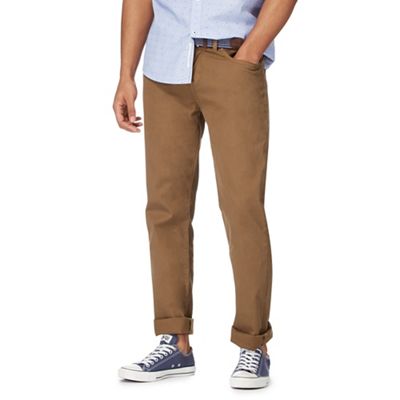 Big and tall tan belted straight trousers